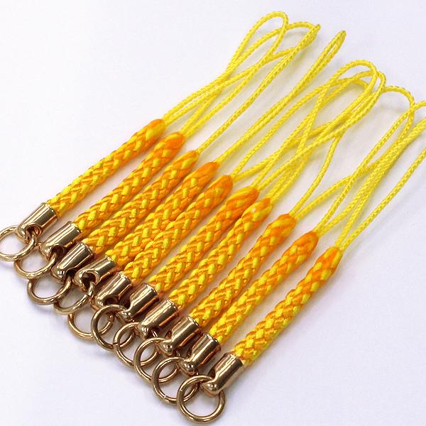 ストラップパーツ 根付紐 黄色×山吹 10本 カン付 紐 根付け紐