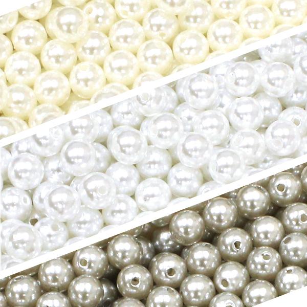 パール調ビーズ 6ｍｍ 100g(約1000個)入り 両穴 プラ製 ラウンド ビーズ