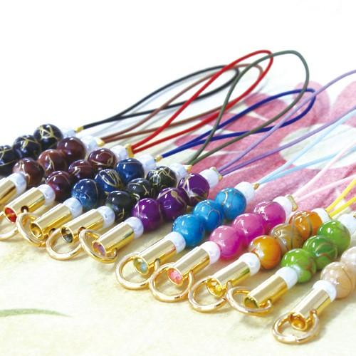 ストラップパーツ 和風ビーズ付50本 金色 10色 根付 金線ビーズ 送料無料