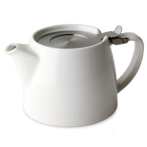 フォーライフ(FOR LIFE) ティーポット 陶器 白 530ml 3杯用 茶こし付き 食洗機対応 蓋が落ちない 片手で注げる ホワイト｜stier