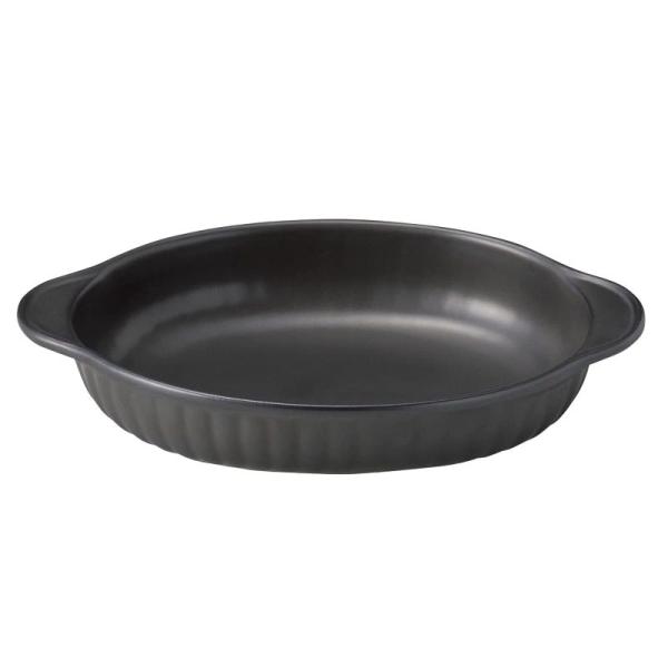 三陶(Santo)萬古焼 オーブン対応 グラタン皿 直径約21×13cm 立筋 オーバル ブラック ...