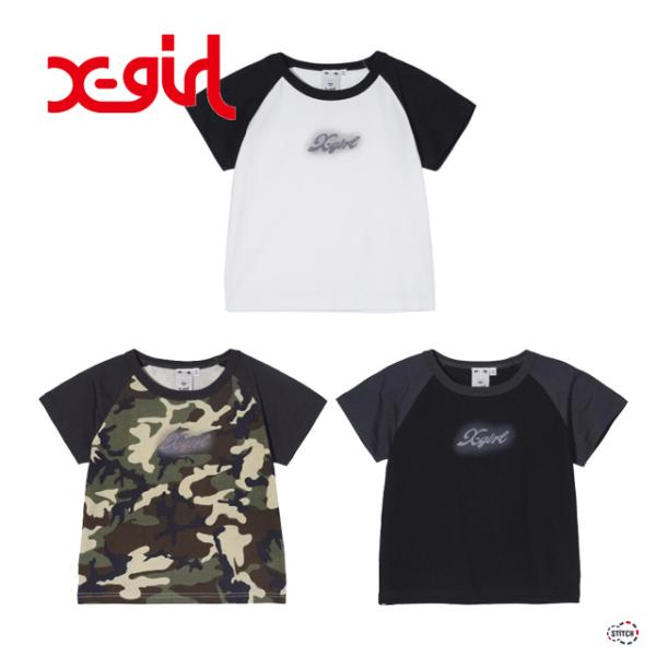 X-girl エックスガール SPRAY PRINT AND EMBROIDERY S/S RAGL...