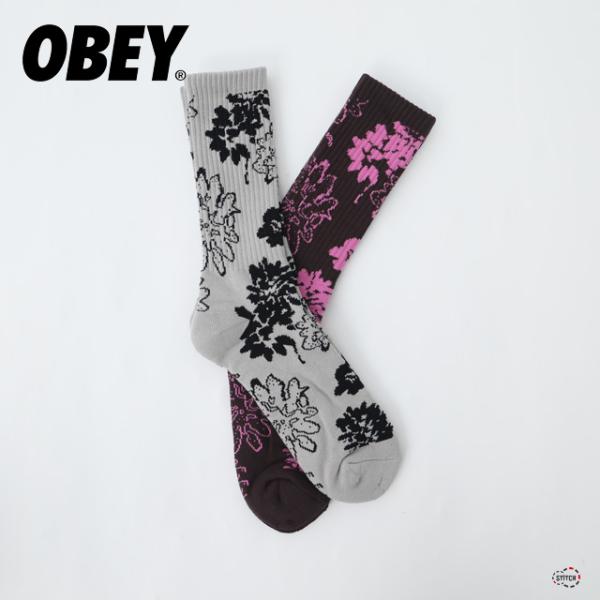 OBEY オベイ LA RUE SOCK 100260180 ラルーソックス 靴下 グレー ブラウン...