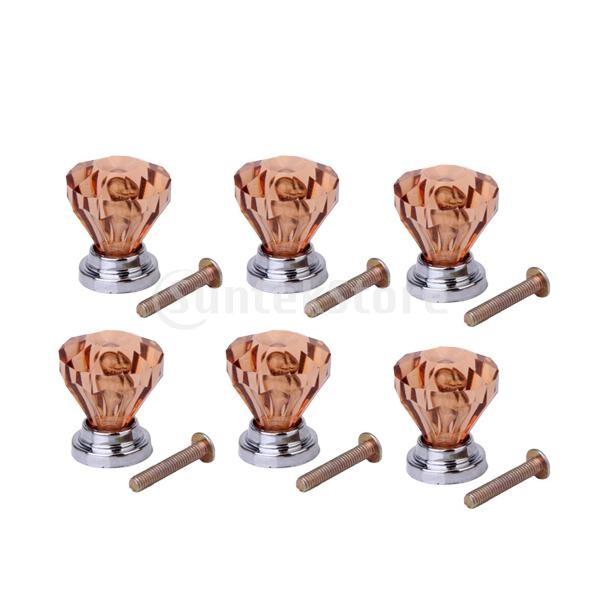 [ノーブランド品]6 PCSアンバーアクリル引き出しノブキャビネットのドアハンドルを引いて