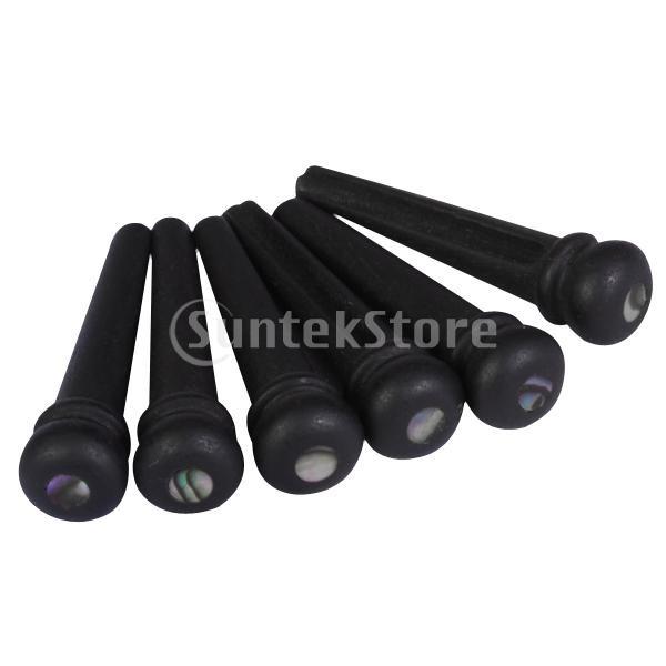 ノーブランド品6本入り エボニー製 ブラック ギター用 ブリッジエンドピン 安装易い