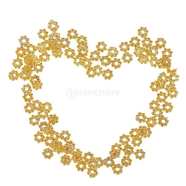 ノーブランド品 100個 ゴールド デイジーの花 スペーサービーズ 4ミリメートル