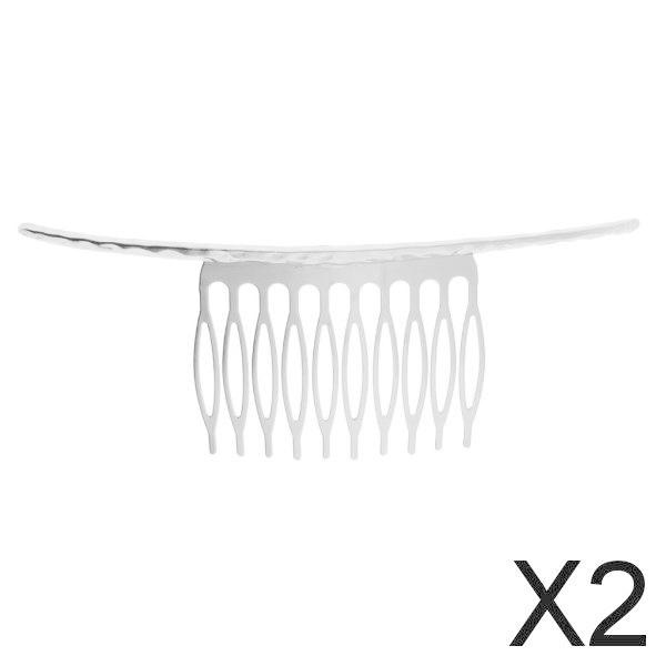 ウェディングブライダルヘアアクセサリーシルバー用2xRetroブランクメタルヘアコームクリップ