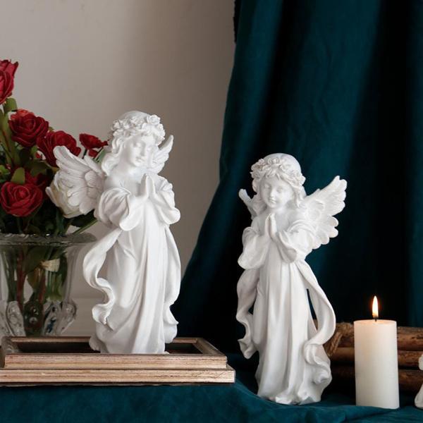 樹脂製の祈りの天使の置物の像クリスマスの家の装飾の高さ2個