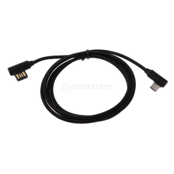 タイプC マイクロU 高速データ/充電ケーブル 編組式 L字型コネクタ 全2色 - 黒