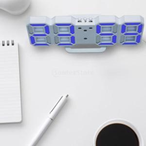 デジタル アクリル製 LEDテーブル ウォールクロック 掛け時計 24/12時間 スヌーズ調整可能 全4色 - ブルー