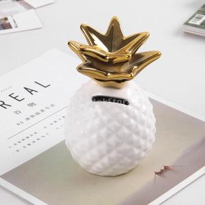 全2色 セラミック 創造的 かわいい パイナップル 貯金箱 コイン 貯金箱 キッズ ギフト 友人 子供 大きな 贈り物 - 白