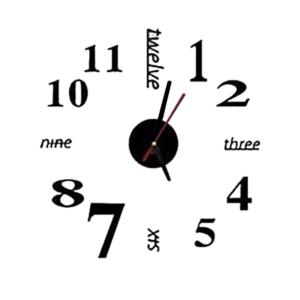 3DミラーウォールクロックDIYラージフレームレスステッカークロックブラック