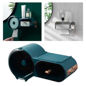 トイレットペーパーホルダーバスルームティッシュボックスディスペンサー収納ウォールマウントグリーン2
