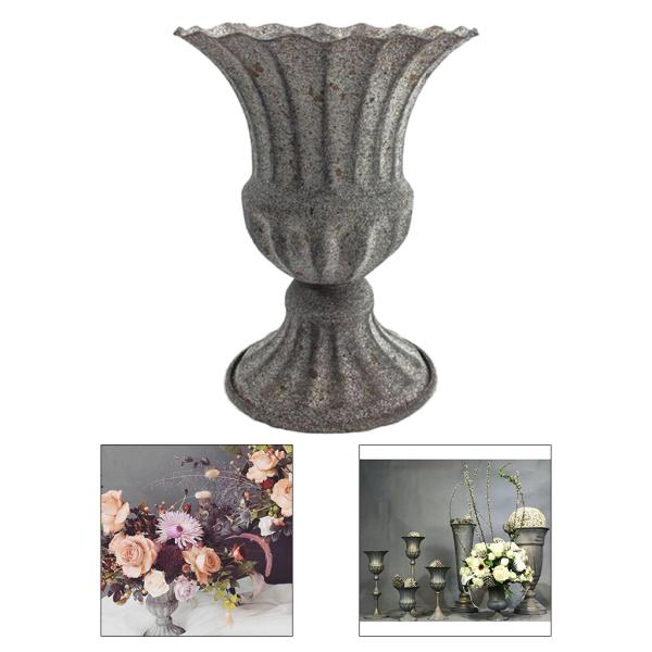 レトロな金属鉄装飾植木鉢フローラルドライフラワー花瓶グレー