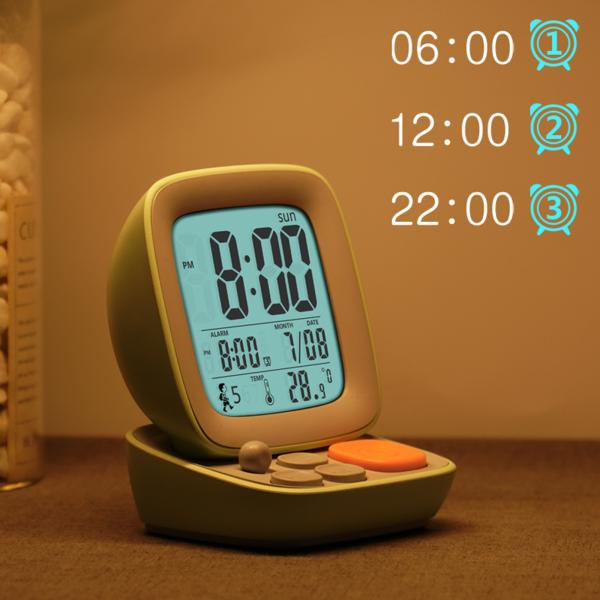 ヴィンテージコンピュータタイプLCDデジタルウェイクアップ目覚まし時計グリーン充電タイプ