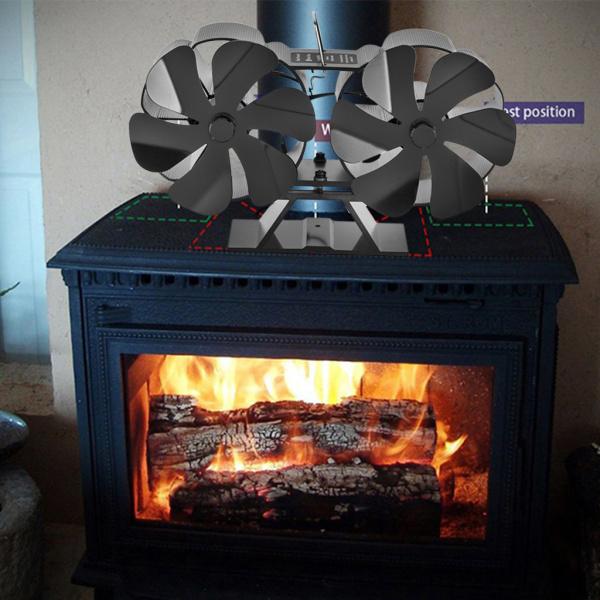 暖炉ファン12ブレード薪ストーブバーナーログブラック用熱循環ファン