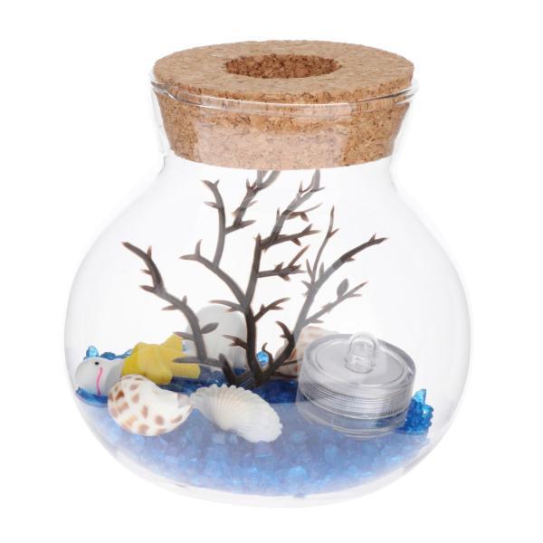 ガラスディスプレイベルジャードーム花瓶木製ベースブルーサンドベルーガ