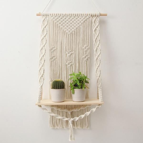 マクラメウッドウォールハンギング自由奔放に生きる家シックなボヘミアンアートの装飾フォトブックディスプ...