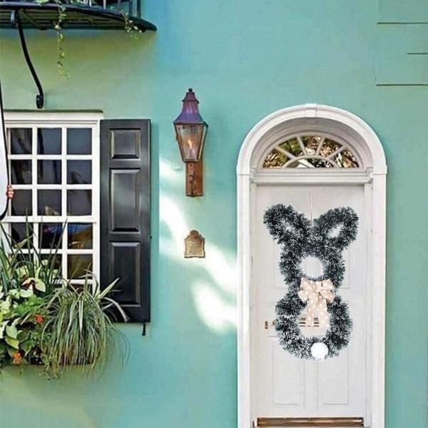 イースターバニーリース正面玄関の装飾バニー耳ガーランドライトホワイトなし