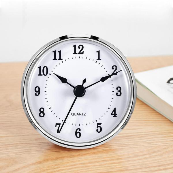 3-1 / 8インチ（80 mm）クォーツ時計インサートラウンドホームウォールシルバーリムアラビア語