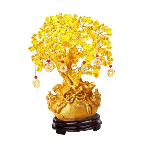 中国の旧正月金のなる木鉢植えオーナメントデスクトップラッキーショップ屋内金色 19cmx25cm