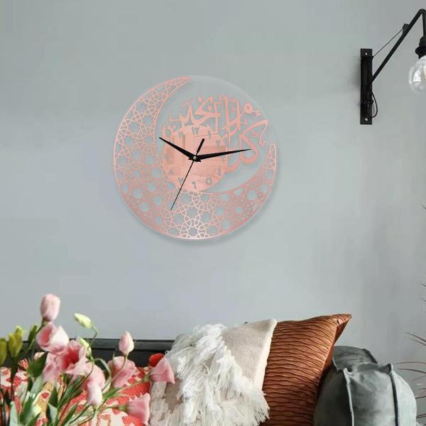 イスラム教徒のラマダン沈黙の月の形の壁時計装飾的な実用的な軽量ローズ金色 48 センチメートル