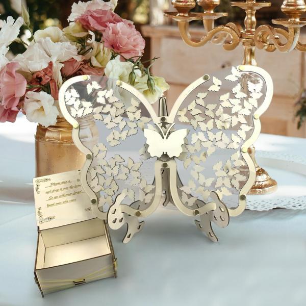ゲストブックフレーム 蝶のドロップボックス付き 記念日 バレンタインデー 60個