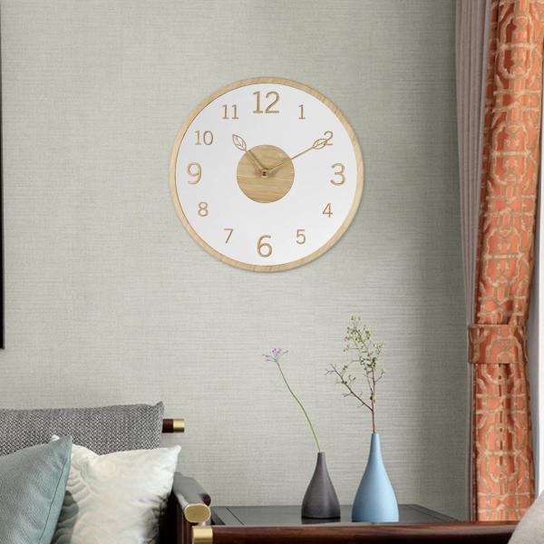 現代の壁時計サイレント木製壁掛け時計オフィスホーム教室ログ色