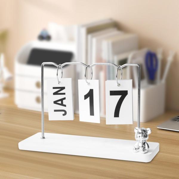卓上カレンダー テーブルセンターピース ウッドベース 教室用永久フリップカレンダー ホワイト