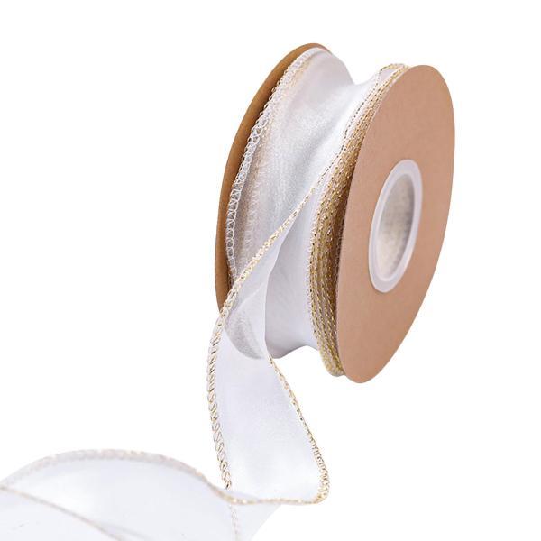 ワイヤードリボンスワッグクリスマスギフトラッピングホリデーDIYクリスマスツリーリボンホワイト