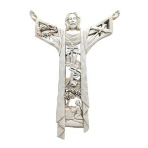 イエス・キリスト 木製 十字架 25cm 壁掛け用E987(ブラウン