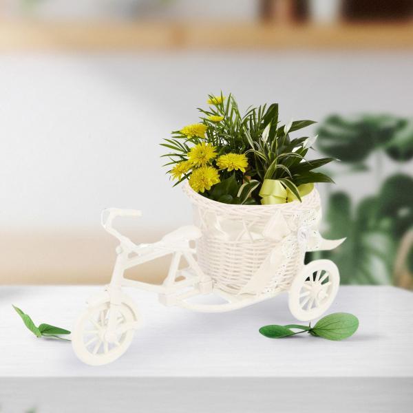 自転車造花バスケット花瓶植物ラックパーティー屋内家の装飾用ホワイト