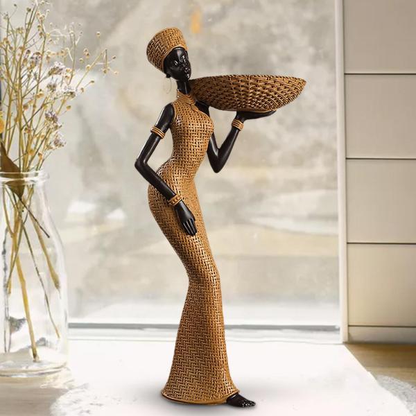 アフリカの部族の女性像樹脂オーナメントコレクタブルアートピースカフェバースタイル D