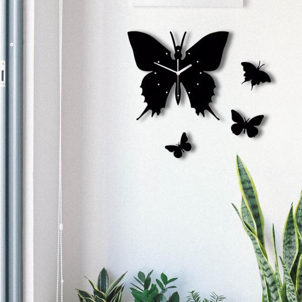 30 センチメートル蝶黒装飾壁時計ステッカー壁アート壁装飾サイレントノンカチカチホテル、オフィス軽量