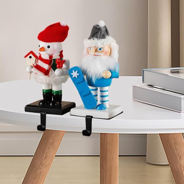 クリスマスデコレーション2個、フック付き雪だるまオーナメント雪だるまの置物、木製くるみ割り人形雪だる...