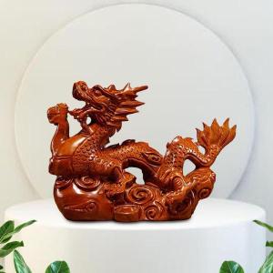 木彫り中国の龍の像風水飾りテーブル彫刻伝統的な春祭り軽量 : STK