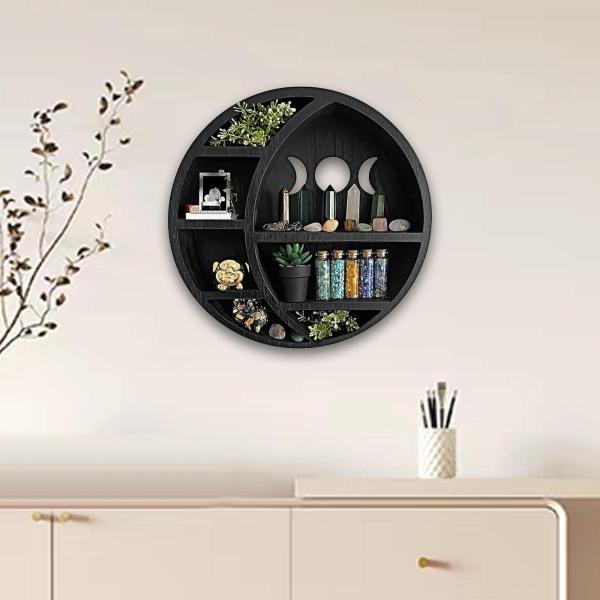 丸い月 フローティングシェルフ 木製ウォールシェルフ ムーンシェルフ 壁飾り