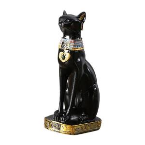 猫の女神バステト像動物ブラック寝室リビングルームデスク用9x12x23.5cm