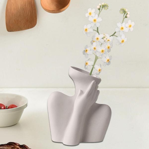 セラミック花瓶アート卓上プランターリビングルームフラワーアレンジメントキッチンホワイトカレスネック