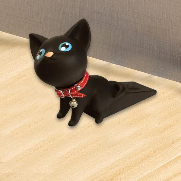 ドアストッパー 漫画猫型 PVC ドアの下部用 RV バスルーム オフィス用 ブラック
