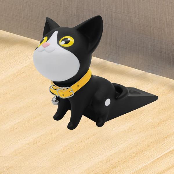 ドアストッパー 漫画猫型 PVC ドア下部用 RV バスルーム オフィス用 ブラック ホワイト