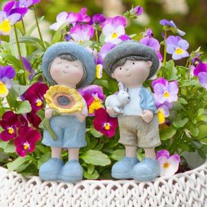 男の子と女の子の庭の彫像 庭のミニチュア置物 庭...の商品画像