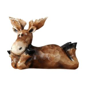 トナカイの彫刻 装飾品 オフィス お土産 ギフト デスクトップ デスク 樹脂像 ブラウン 横たわっている