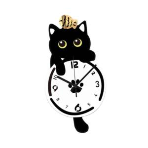 猫の振り子壁掛け時計 装飾時計 かわいい 軽量 壁飾り 静音 寝室 教室 キッチン ホームデコレーション