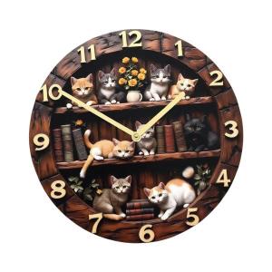 猫柄 壁掛け時計 モダン コーヒーショップ ダイニングルーム レストラン用 30cm