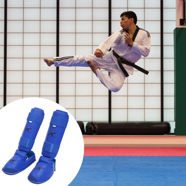 MMAシンガードレガース脚甲プロテクタームエタイトレーニングギアリンクブルーM