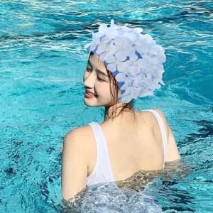 フラワー スイム キャップ あらゆるレベルの水泳に適したトレンディなスイミング ハット ギフト ホリデー ブルー