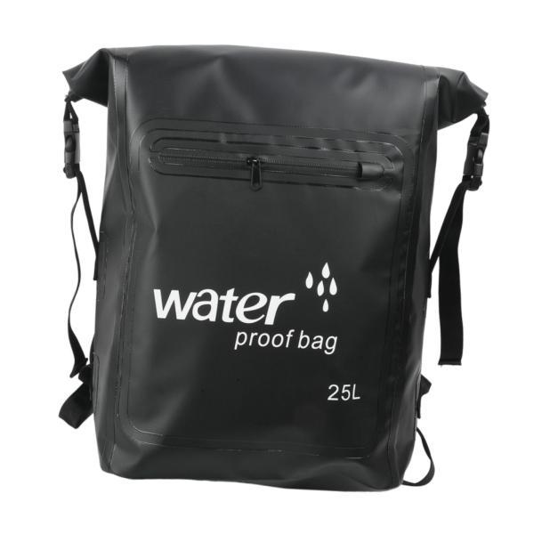 25L PVC 防水バックパック 耐摩耗性 ウォータースポーツ用 収納バッグ ブラック
