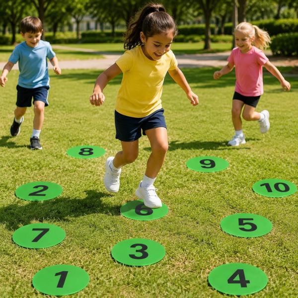 スポーツトレーニング用滑り止め付き番号付きスポットマーカー10個セット（グリーン）