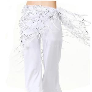 ノーブランド品 タッセル 女性 ベリーダンス スパンコール 三角 ヒップ スカーフ 全9色 - ホワイト